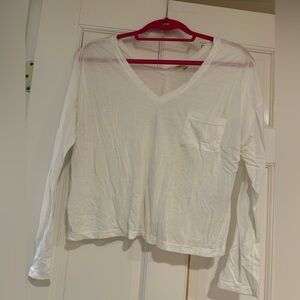 Women's White V-Neck Long Sleeve Top